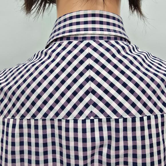 JOHNSTON & MURPHY Dress Shirt Sz M Tailored fit Contrast Flip Cuff Gingham check - Picture 10 of 13